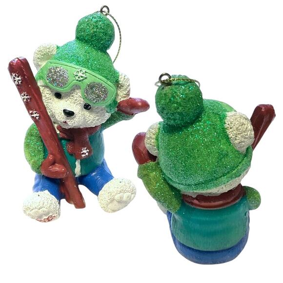 5 Bears Collection Christmas Tree Ornaments White Resin Hand Painted New - Picture 5 of 5